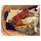 Basket of Assorted Wool Fabric for Crafts and Sewing