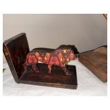 Decorative Wooden Bookend, Bird Sculpture & Embossed Panels Set