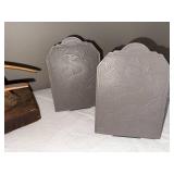 Decorative Wooden Bookend, Bird Sculpture & Embossed Panels Set