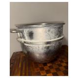 Vintage Metal Mixing Bowl and Brass Pots Set