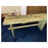 Vintage Wooden Bench with Distressed Green Paint