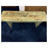 Vintage Wooden Bench with Distressed Green Paint