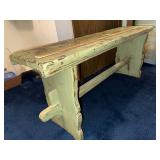 Vintage Wooden Bench with Distressed Green Paint