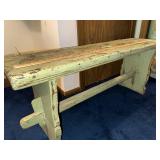 Vintage Wooden Bench with Distressed Green Paint