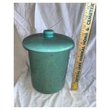Vintage Green Ceramic Lidded Jar with Floral Design