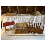 Vintage Wooden Stool, Bowling Pins, Balls & Metal Hook Collection