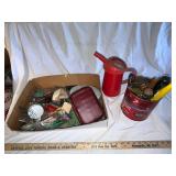 Mixed Lot of Vintage Household Tools and Red Watering Can