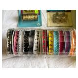 Craft Supply Lot: Basket, Ribbons, Thread, Buckles & More