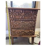 Handcrafted Wooden Chest of Drawers with Intricate Tramp Art Carving