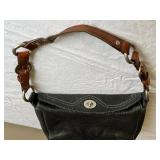 Authentic Coach Black Leather Handbag with Brown Strap
