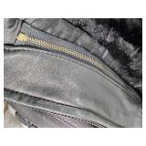 Leather Jacket with Fur Collar, Size S, Made in Korea