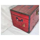 Antique Wooden Trunk with Metal Accents approx 26" long and 13" tall