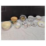 Assorted Vintage and Decorative Ceramics and Clock, Madame Alexander Peter Pan, Covington Stonewear, Rosina bone china cup and saucer made in England, a Taylor & Kent cup, and a Maruhon ware pot from 