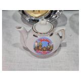 Assorted Vintage and Decorative Ceramics and Clock, Madame Alexander Peter Pan, Covington Stonewear, Rosina bone china cup and saucer made in England, a Taylor & Kent cup, and a Maruhon ware pot from 