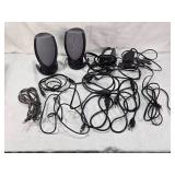 Lot of HP Power Adapters, Speakers, and Cables