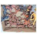 Box of Plastic Toy Horses and Figurines