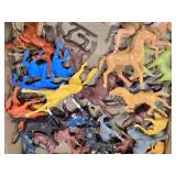 Box of Plastic Toy Horses and Figurines