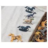 Box of Plastic Toy Horses and Figurines