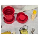 Assorted Vintage Collectibles including ABC Triplicate Club Patch, Microphone Tie Pin, Gold Shoe Keyring, Tie Clip and Novelty Items