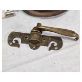 Lot of Antique Hardware and Decor Items Including Metal Lamp, Sign, Dual Towel Hanger and Handles