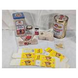 Vintage Household and Food Packaging Collection including Henninger Export Beer Barrel, Nabisco Cracker Tin, Recipe Book Butter, Nabisco Saltine Crackers Tin and Other Packaging Items