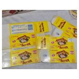 Vintage Household and Food Packaging Collection including Henninger Export Beer Barrel, Nabisco Cracker Tin, Recipe Book Butter, Nabisco Saltine Crackers Tin and Other Packaging Items