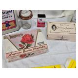 Vintage Household and Food Packaging Collection including Henninger Export Beer Barrel, Nabisco Cracker Tin, Recipe Book Butter, Nabisco Saltine Crackers Tin and Other Packaging Items