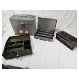 Lot of Vintage Metal Storage Boxes including a Cash Box, Slide Box