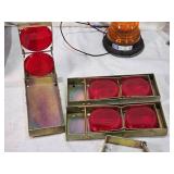 Vintage Automotive Safety and First Aid Lot including Sears Massager, Do-Ray Flip Up Flare, and 1960s Sentinel First Aid Kit