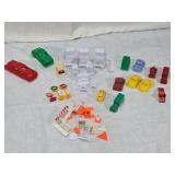 Toy Cars and Accessories Set including Gas Pumps, Signs, and Vehicles