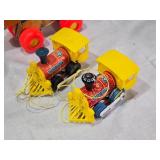 Fisher-Price Toys including Lumber Yard and Toot-Toot Trains, Pull Toy Bear, and Ugly Duckling Puzzle with Glued In Pieces