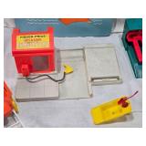 Fisher-Price Toys including Lumber Yard and Toot-Toot Trains, Pull Toy Bear, and Ugly Duckling Puzzle with Glued In Pieces