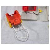 Fisher-Price Toys including Lumber Yard and Toot-Toot Trains, Pull Toy Bear, and Ugly Duckling Puzzle with Glued In Pieces