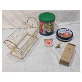 Willow Tree Figurine, Wire Basket, and Decorative Tins
