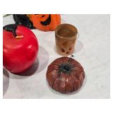 Stuffed Duck, Glass Dog, Ceramic Apples and Kitty and Pumpkin Decor