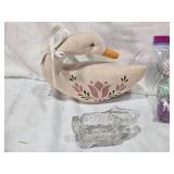 Stuffed Duck, Glass Dog, Ceramic Apples and Kitty and Pumpkin Decor