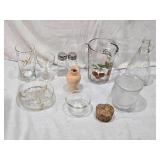 Glassware and Decorative Household Items including Pitcher, Vase, Bowls, Salt Pepper Shakers and Glasses