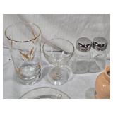 Glassware and Decorative Household Items including Pitcher, Vase, Bowls, Salt Pepper Shakers and Glasses