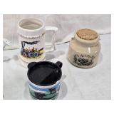 Ceramic Mug with Train, Small Jug, and Bill of Fare Jar