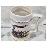 Ceramic Mug with Train, Small Jug, and Bill of Fare Jar