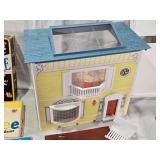 Vintage Board Games and Toys Collection including Porter Microcraft Microscope, Put and Take Game, Dollhouse, and Accessories