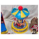 Vintage toys including Carousel, Musical Boxes, and Lacing Shoes