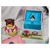 Vintage toys including Carousel, Musical Boxes, and Lacing Shoes