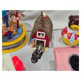 Vintage toys including Carousel, Musical Boxes, and Lacing Shoes