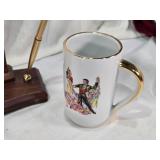 Desk Clock with Pens, Elgin Folding Alarm Clock, Texas Souvenir Glass, Spartus Corp Stove Clock and Miscellaneous Items