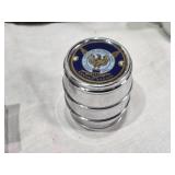 Desk Clock with Pens, Elgin Folding Alarm Clock, Texas Souvenir Glass, Spartus Corp Stove Clock and Miscellaneous Items