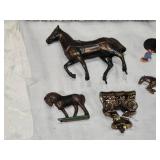 Vintage Cardboard General Store Box with Horse Figurines, Old Horse Scrapbook, and Table Runner