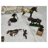 Vintage Cardboard General Store Box with Horse Figurines, Old Horse Scrapbook, and Table Runner