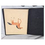 Vintage Cardboard General Store Box with Horse Figurines, Old Horse Scrapbook, and Table Runner