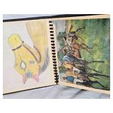 Vintage Cardboard General Store Box with Horse Figurines, Old Horse Scrapbook, and Table Runner